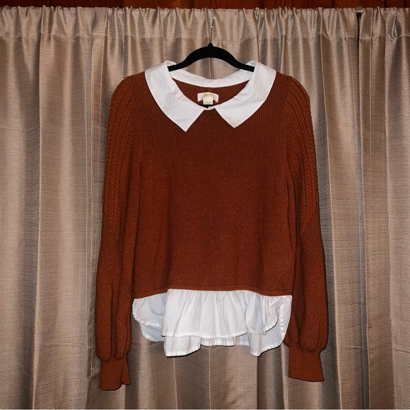 Maeve by Anthropologie Burnt Orange Sweater with White Collar - Picture 3 of 5